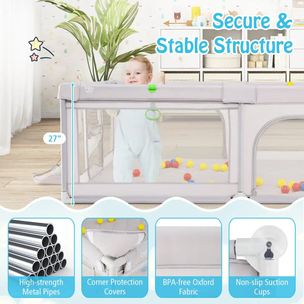 Extra Large Playpen with Basketball Hoop for Babies and Toddlers-Light Gray - Light Gray - Baby Playpen & Playards