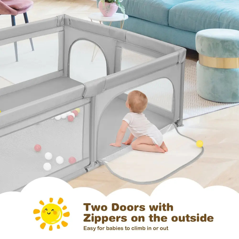 Extra-Large Safety Baby Fence with 50 Ocean Balls-Gray - Gray - Baby Playpen & Playards
