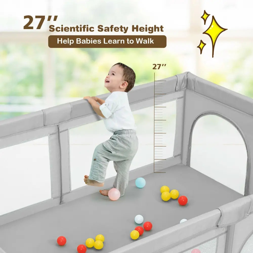 Extra-Large Safety Baby Fence with 50 Ocean Balls-Gray - Gray - Baby Playpen & Playards