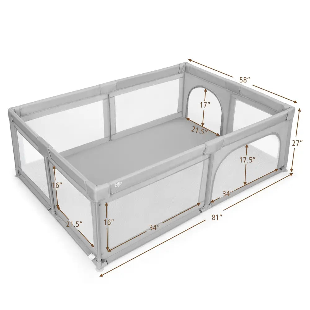 Extra-Large Safety Baby Fence with 50 Ocean Balls-Gray - Gray - Baby Playpen & Playards