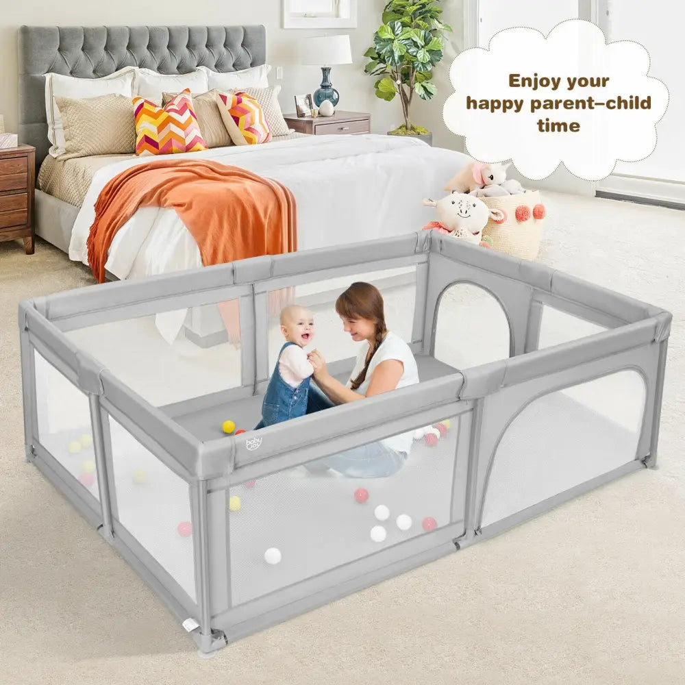 Extra-Large Safety Baby Fence with 50 Ocean Balls-Gray - Gray - Baby Playpen & Playards