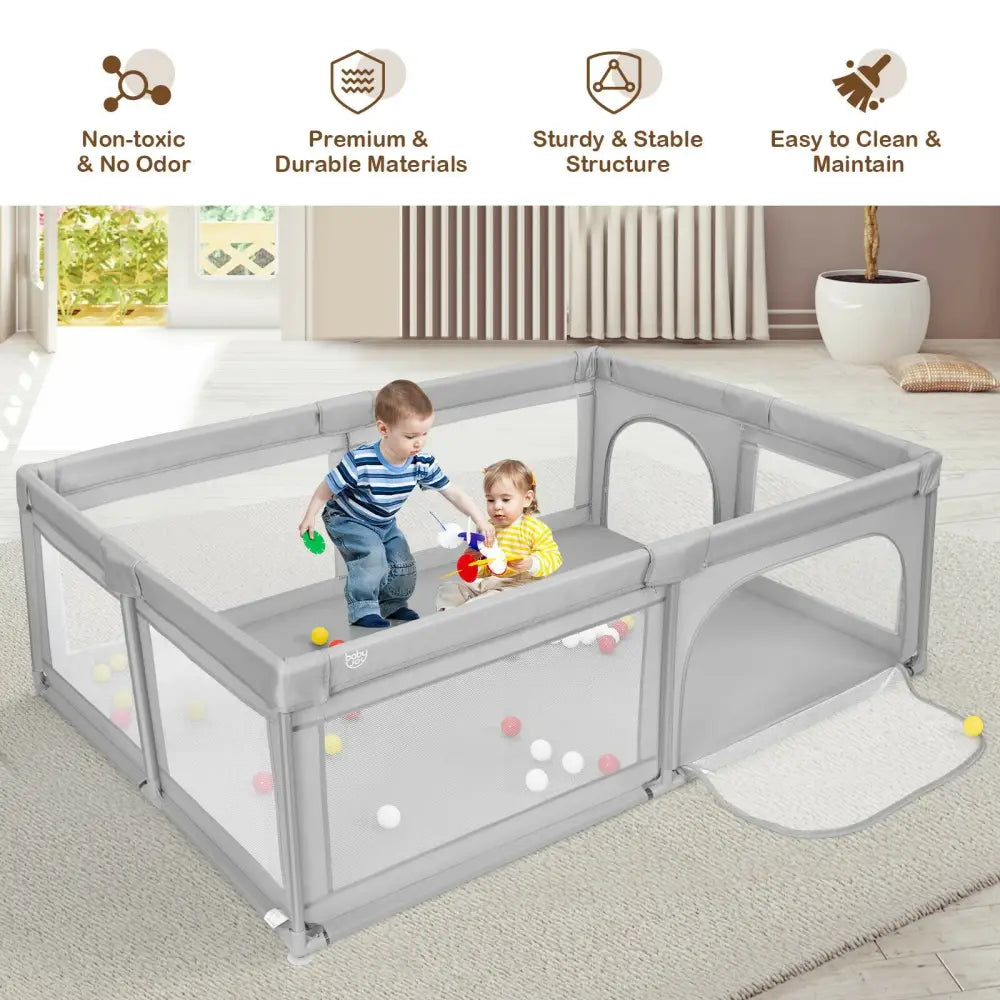 Extra-Large Safety Baby Fence with 50 Ocean Balls-Gray - Gray - Baby Playpen & Playards