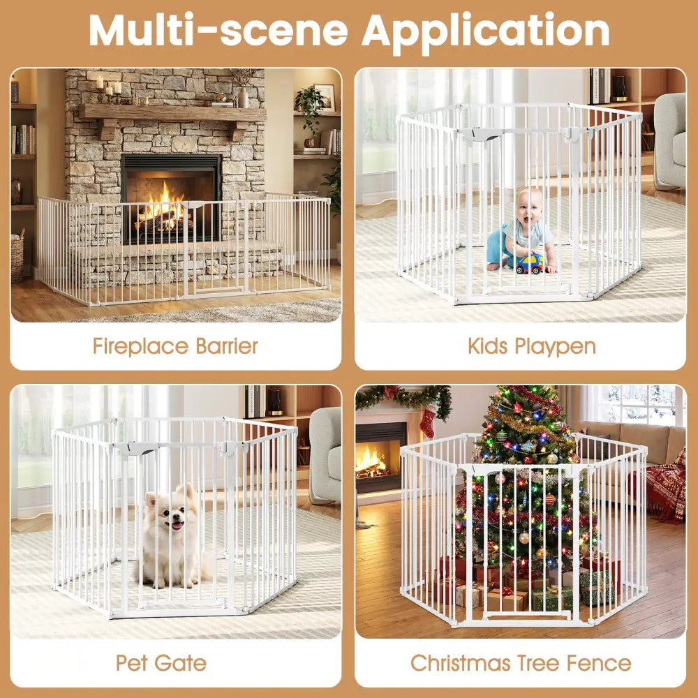 Extra Wide Baby Gate Fits 34.5-154’’ Openings 6-Panel Adjustable Pet Safety Fence-White - White - Pet Gate