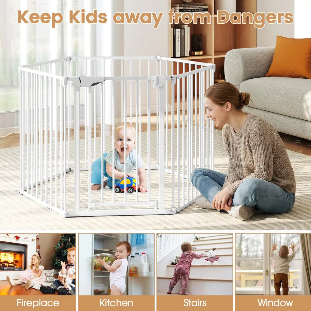 Extra Wide Baby Gate Fits 34.5-154’’ Openings 6-Panel Adjustable Pet Safety Fence-White - White - Pet Gate
