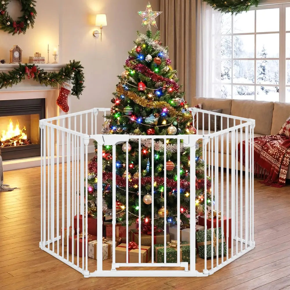 Extra Wide Baby Gate Fits 34.5-154’’ Openings 6-Panel Adjustable Pet Safety Fence-White - White - Pet Gate