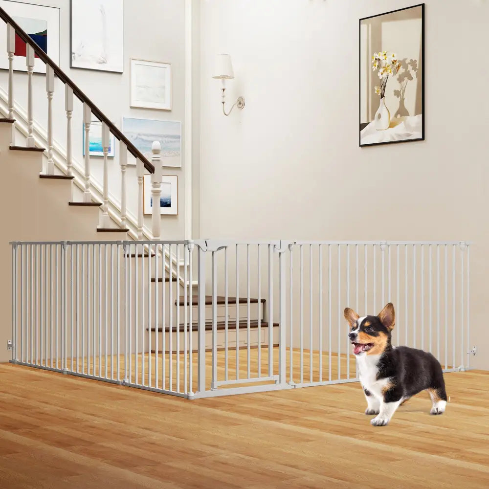 Extra Wide Baby Gate Fits 34.5-154’’ Openings 6-Panel Adjustable Pet Safety Fence-White - White - Pet Gate