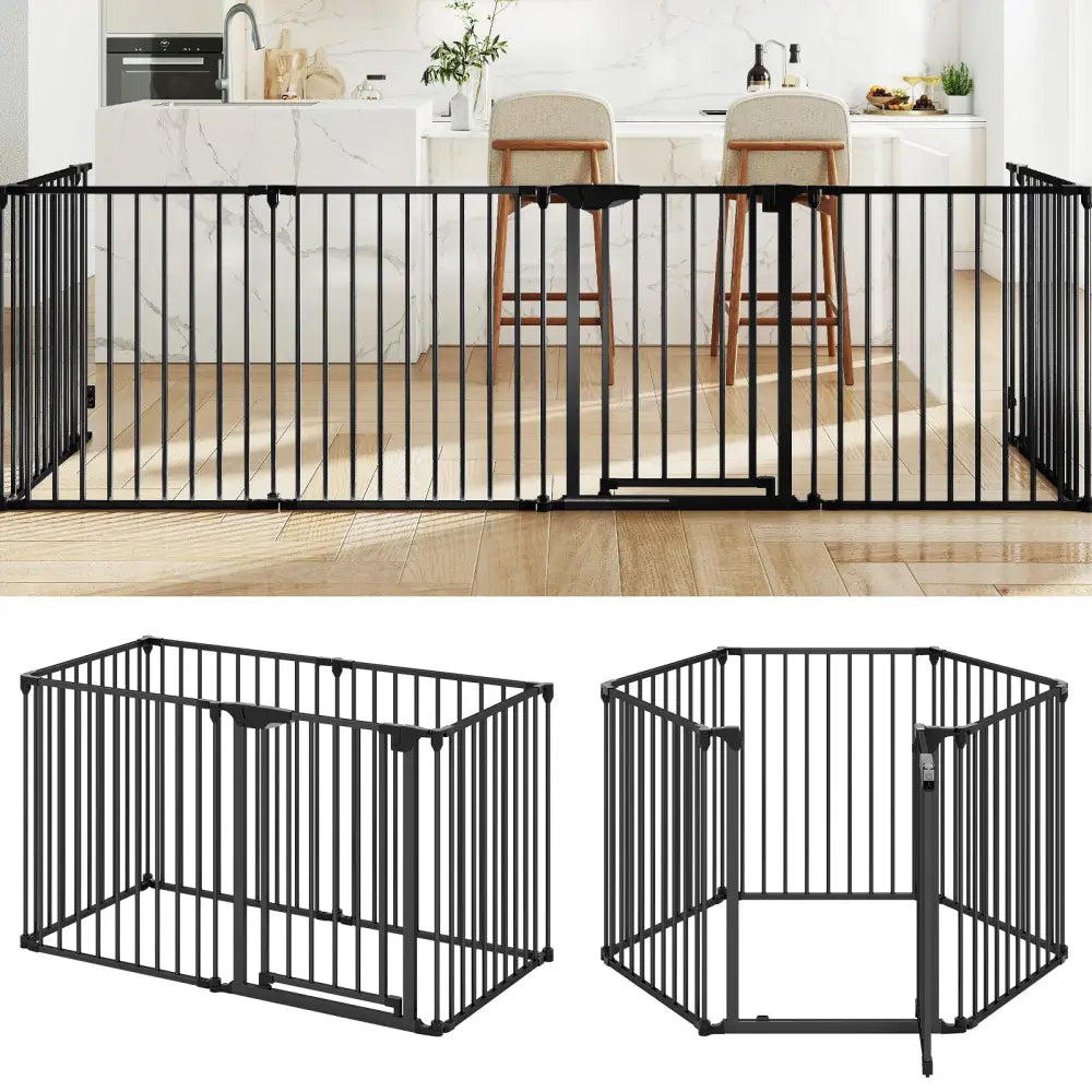 Extra Wide Baby Gate Fits 34.5-154’’ Openings 6-Panel Adjustable Pet Safety Fence-Black - Black - Pet Gate