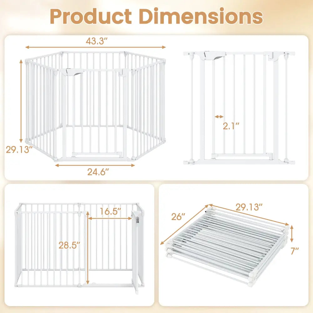 Extra Wide Baby Gate Fits 34.5-154’’ Openings 6-Panel Adjustable Pet Safety Fence-White - White - Pet Gate