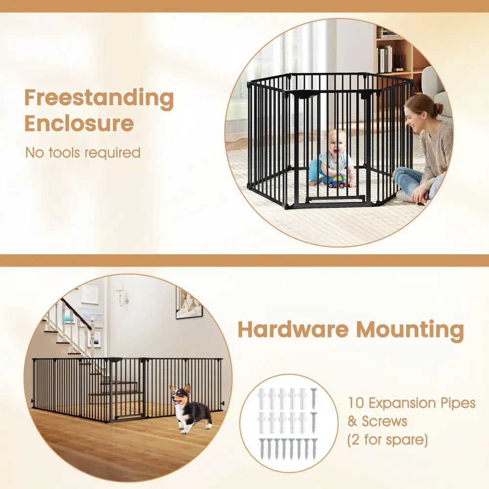 Extra Wide Baby Gate Fits 34.5-154’’ Openings 6-Panel Adjustable Pet Safety Fence-Black - Black - Pet Gate