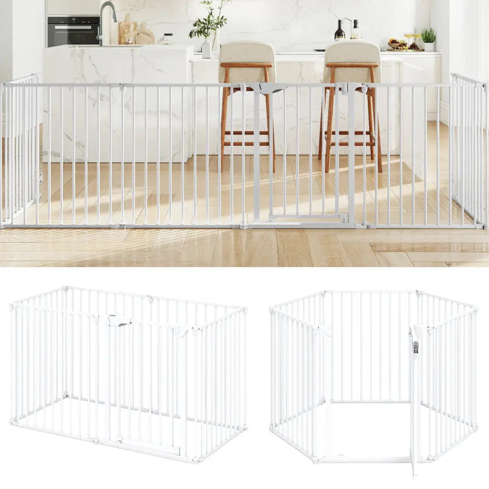 Extra Wide Baby Gate Fits 34.5-154’’ Openings 6-Panel Adjustable Pet Safety Fence-White - White - Pet Gate
