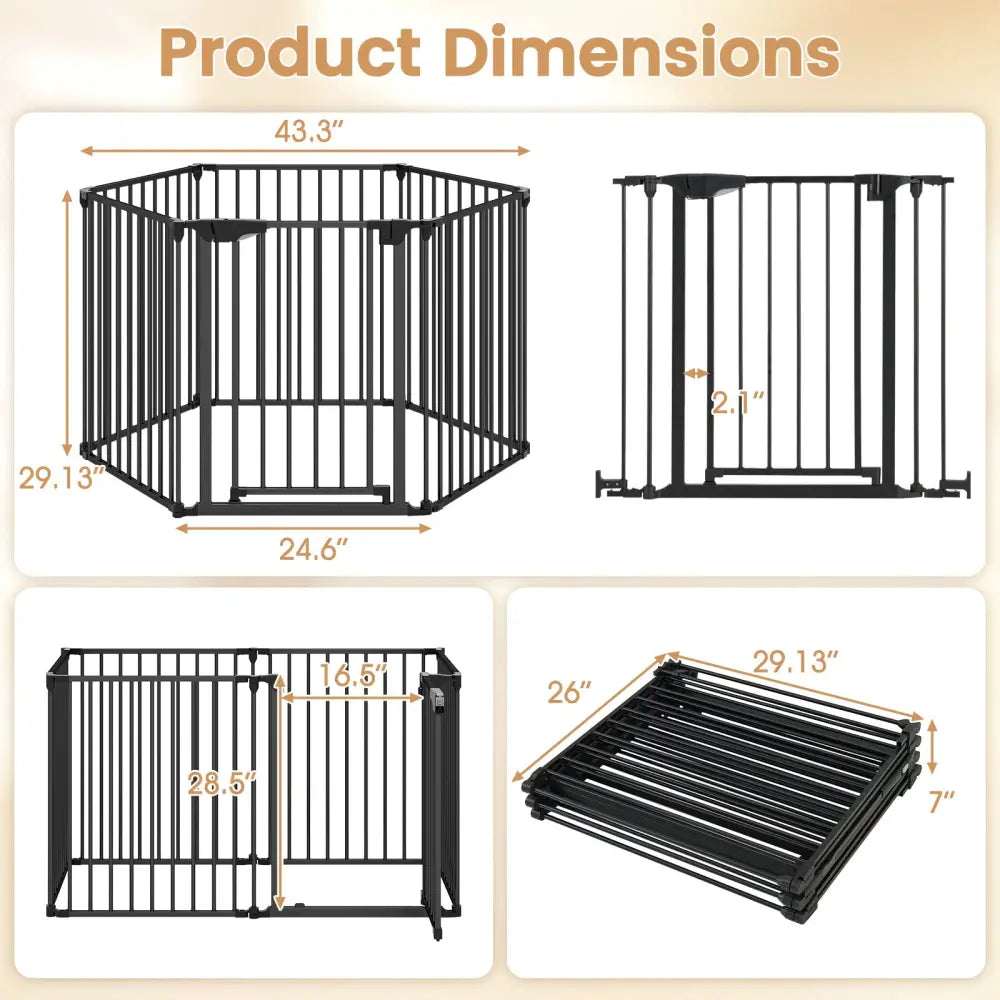 Extra Wide Baby Gate Fits 34.5-154’’ Openings 6-Panel Adjustable Pet Safety Fence-Black - Black - Pet Gate