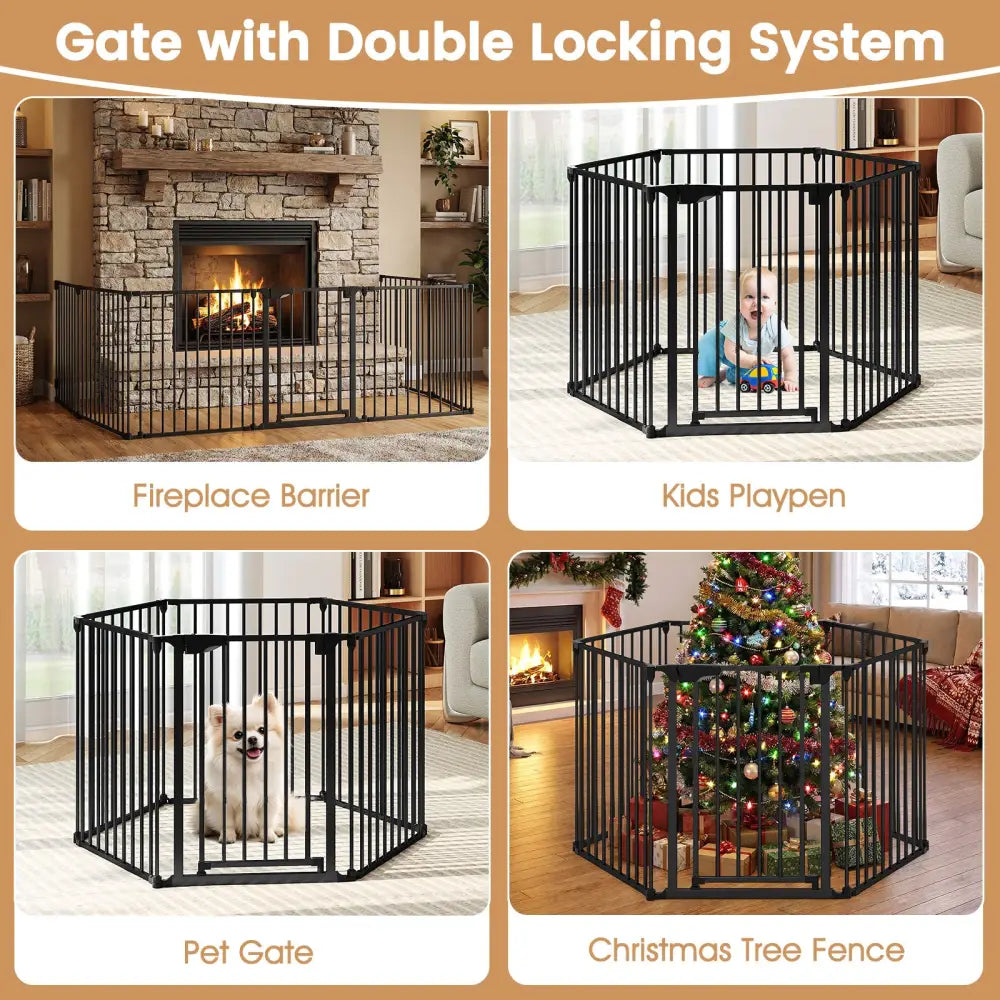 Extra Wide Baby Gate Fits 34.5-154’’ Openings 6-Panel Adjustable Pet Safety Fence-Black - Black - Pet Gate