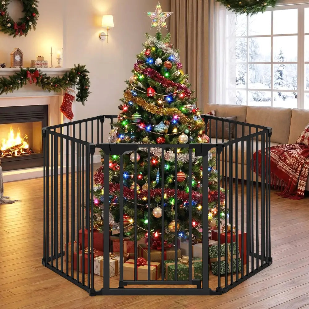 Extra Wide Baby Gate Fits 34.5-154’’ Openings 6-Panel Adjustable Pet Safety Fence-Black - Black - Pet Gate