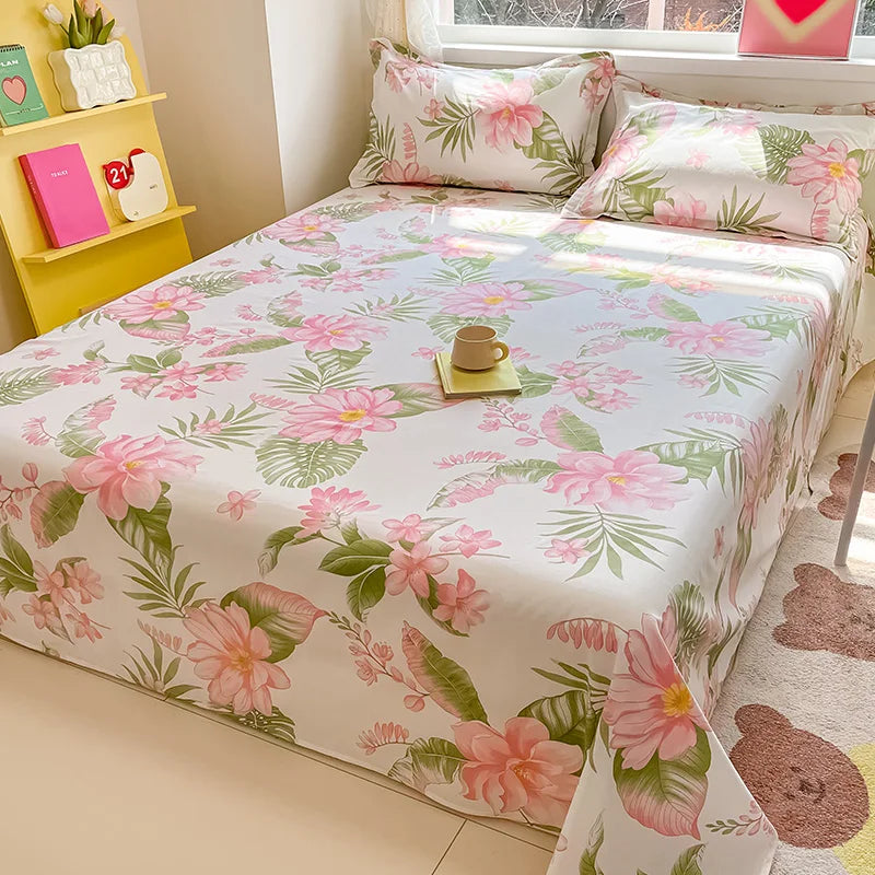 100% Cotton Flower Printed Bed Sheet – Single/Double/King Flat Sheet