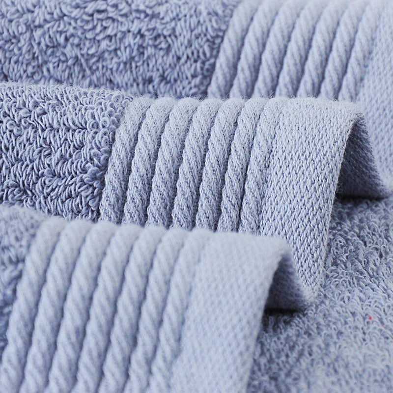 Close-up of soft, textured blue towels