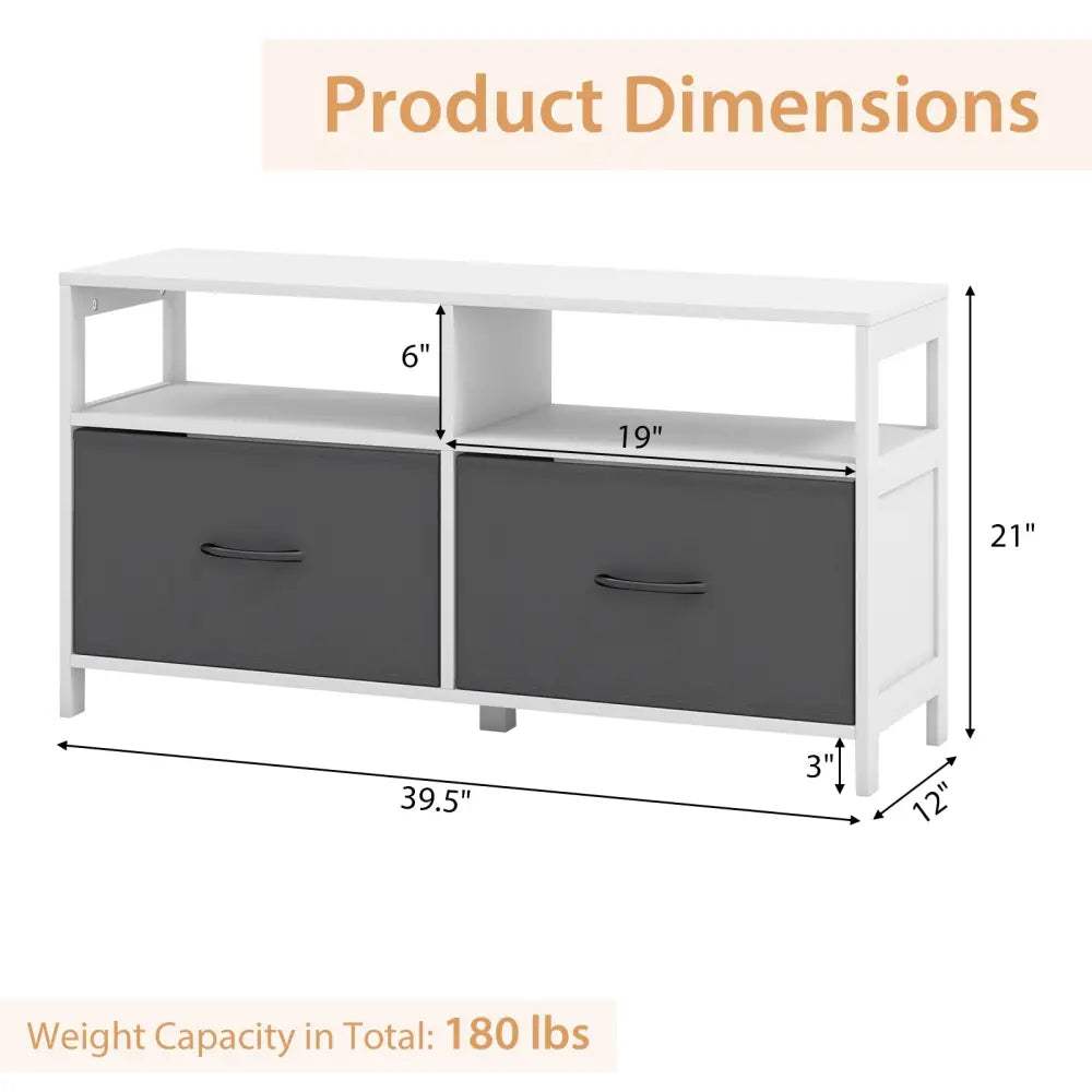 Fabric Chest of Drawers with 2 Drawers and 2 Open Shelves-White - White - Dressers & Chests
