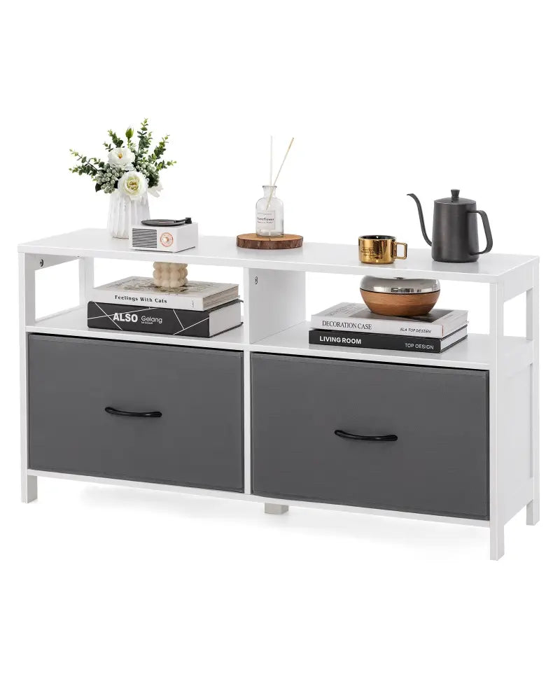 Fabric Chest of Drawers with 2 Drawers and 2 Open Shelves-White - White - Dressers & Chests
