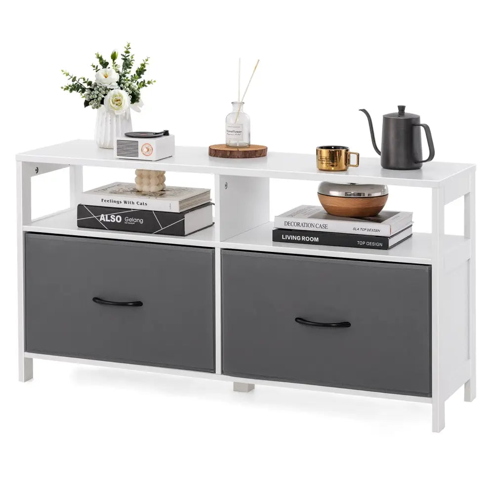 Fabric Chest of Drawers with 2 Drawers and 2 Open Shelves-White - White - Dressers & Chests