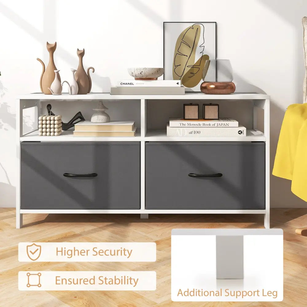 Fabric Chest of Drawers with 2 Drawers and 2 Open Shelves-White - White - Dressers & Chests