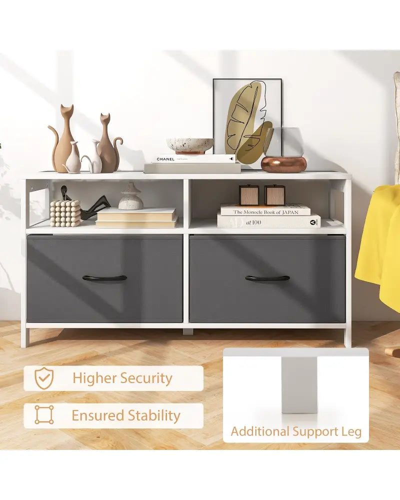 Fabric Chest of Drawers with 2 Drawers and 2 Open Shelves-White - White - Dressers & Chests