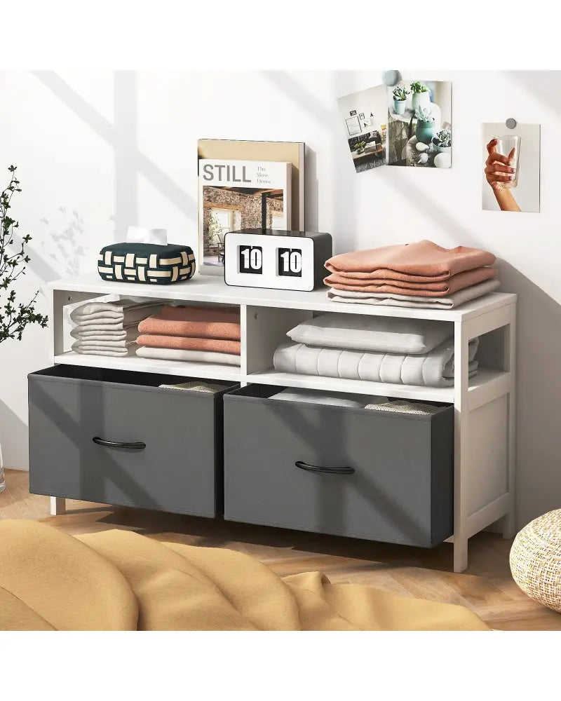 Fabric Chest of Drawers with 2 Drawers and 2 Open Shelves-White - White - Dressers & Chests