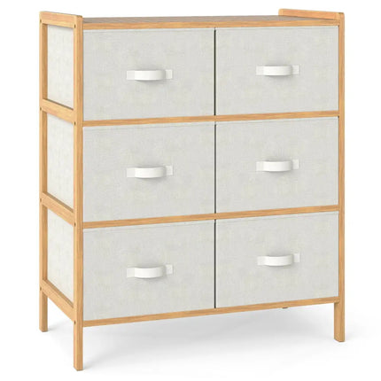 Fabric Dresser with 6 Drawers with 6 Folding Fabric Bins for Bedroom Living Room-Natural - Natural - Dressers & Chests