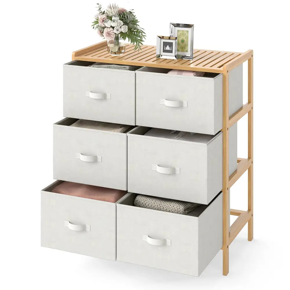 Fabric Dresser with 6 Drawers with 6 Folding Fabric Bins for Bedroom Living Room-Natural - Natural - Dressers & Chests