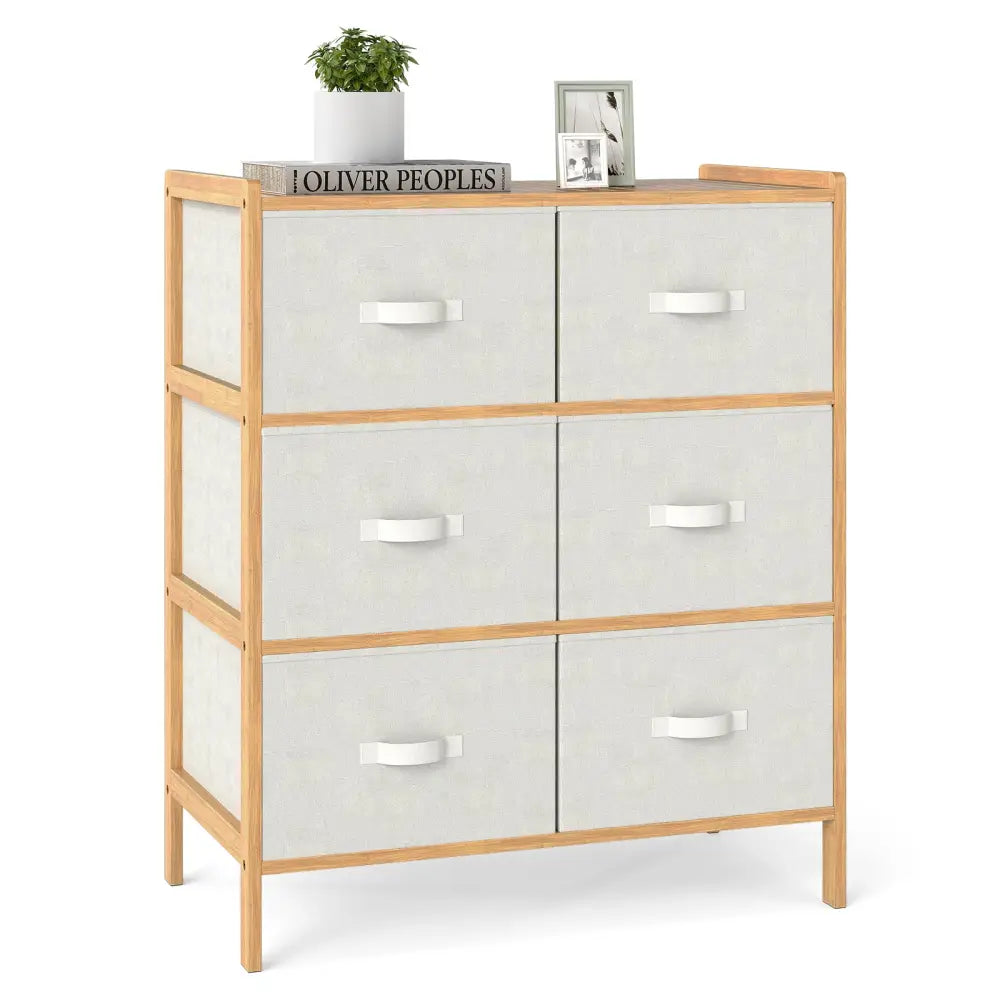 Fabric Dresser with 6 Drawers with 6 Folding Fabric Bins for Bedroom Living Room-Natural - Natural - Dressers & Chests