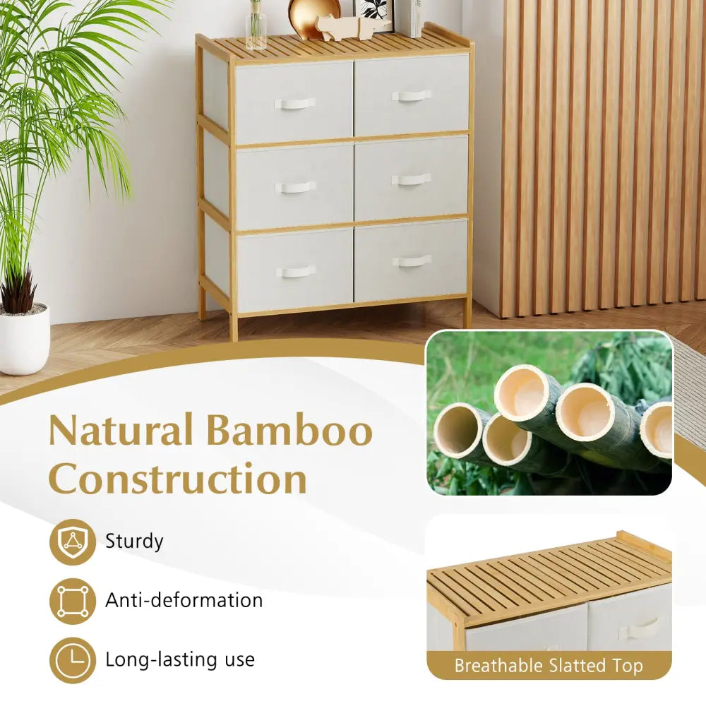Fabric Dresser with 6 Drawers with 6 Folding Fabric Bins for Bedroom Living Room-Natural - Natural - Dressers & Chests