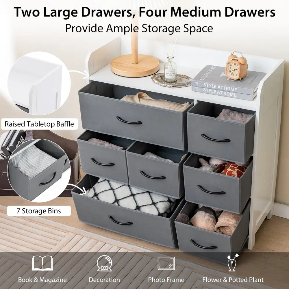 Fabric Dresser with 7 Drawers for Bedroom-White - White - Dressers & Chests