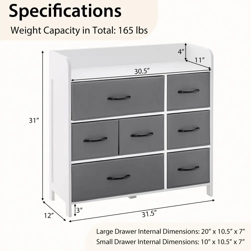 Fabric Dresser with 7 Drawers for Bedroom-White - White - Dressers & Chests