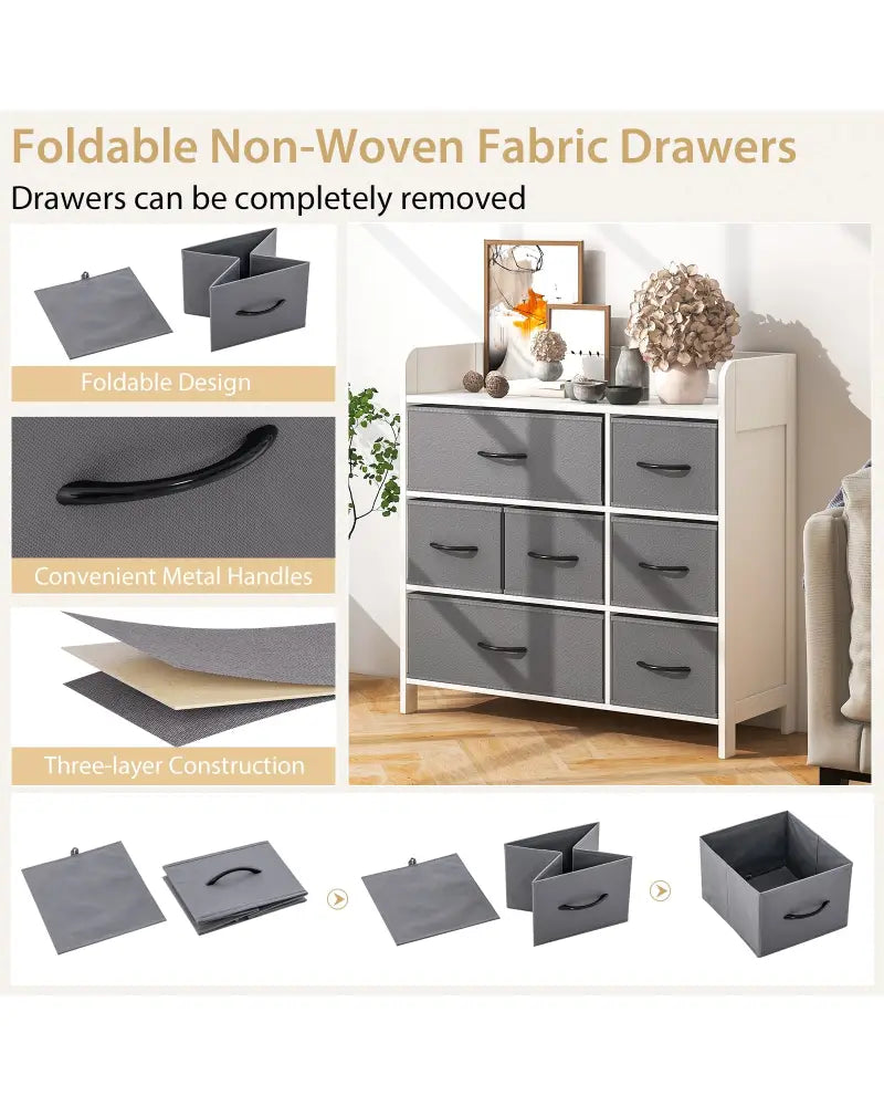 Fabric Dresser with 7 Drawers for Bedroom-White - White - Dressers & Chests