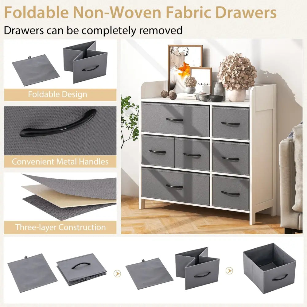 Fabric Dresser with 7 Drawers for Bedroom-White - White - Dressers & Chests