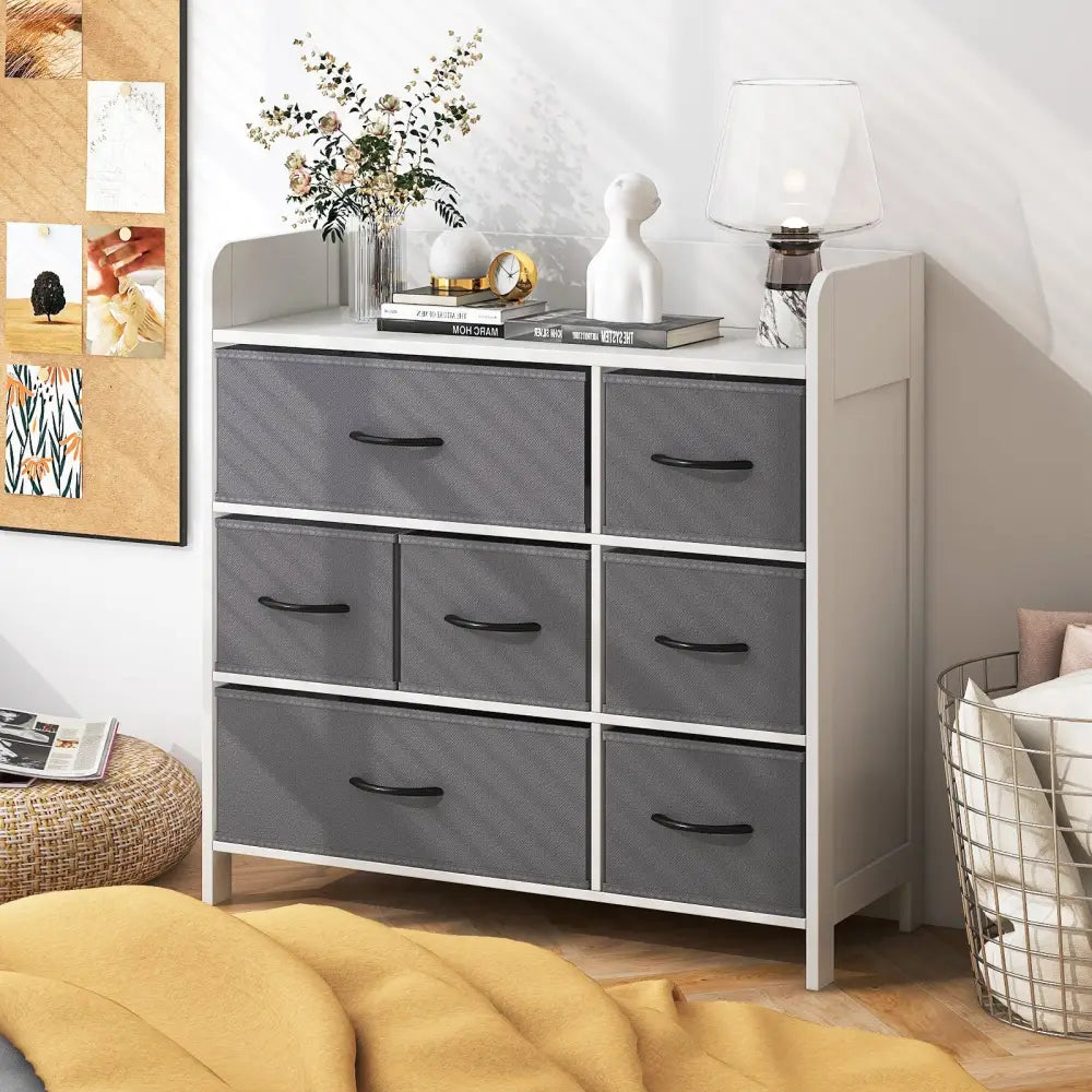 Fabric Dresser with 7 Drawers for Bedroom-White - White - Dressers & Chests