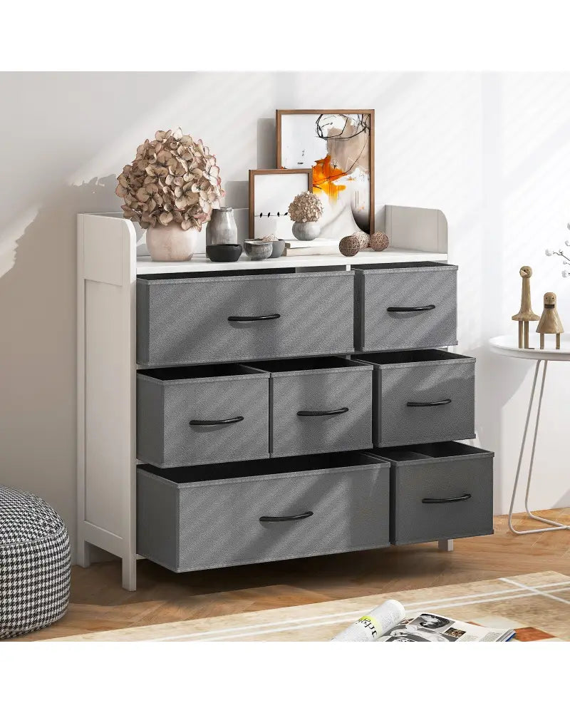 Fabric Dresser with 7 Drawers for Bedroom-White - White - Dressers & Chests