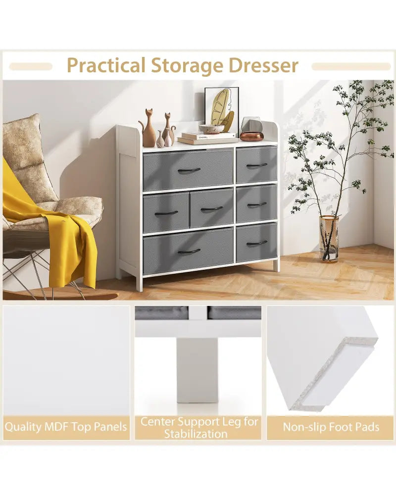 Fabric Dresser with 7 Drawers for Bedroom-White - White - Dressers & Chests