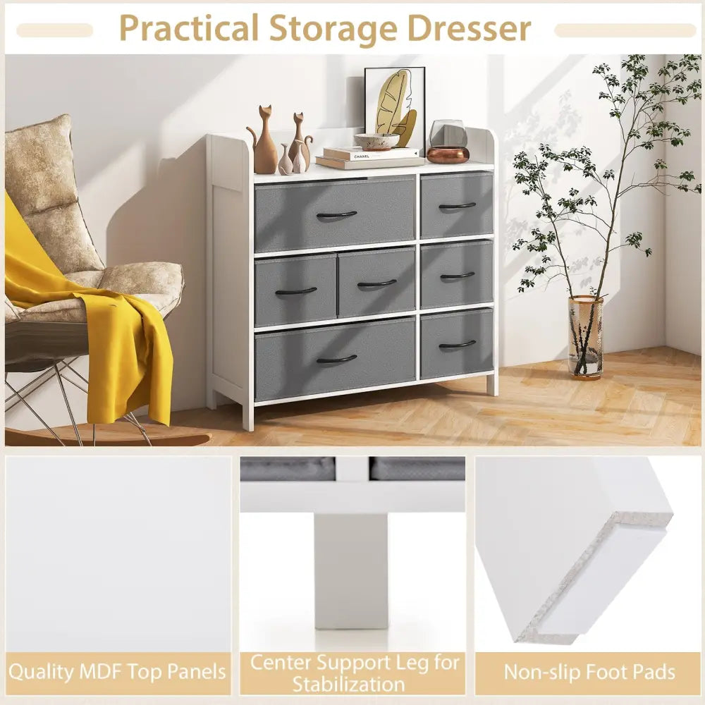 Fabric Dresser with 7 Drawers for Bedroom-White - White - Dressers & Chests