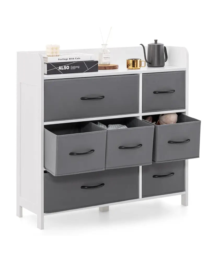 Fabric Dresser with 7 Drawers for Bedroom-White - White - Dressers & Chests