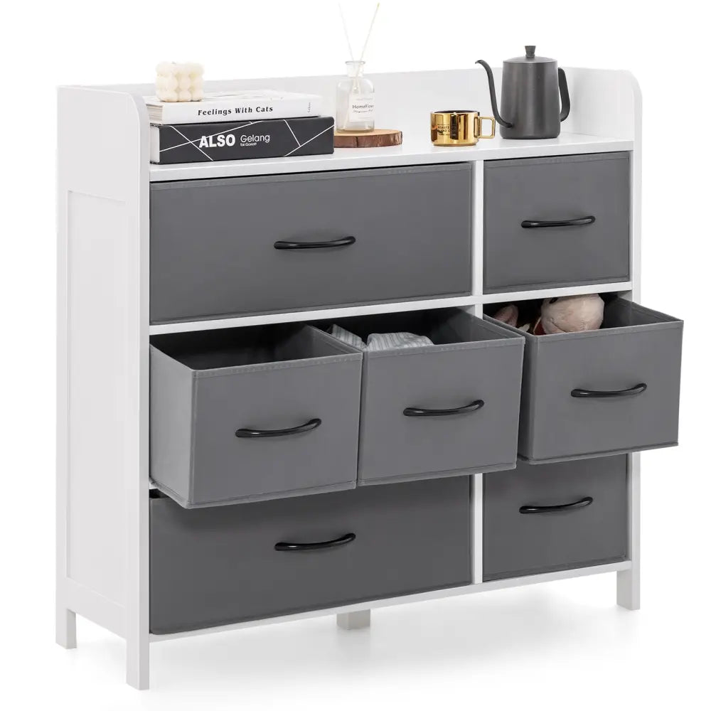 Fabric Dresser with 7 Drawers for Bedroom-White - White - Dressers & Chests
