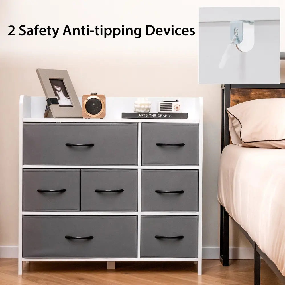 Fabric Dresser with 7 Drawers for Bedroom-White - White - Dressers & Chests