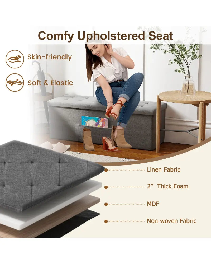 Fabric Folding Storage with Divider Bed End Bench-Dark Gray - Dark Gray - Shoe Racks & Storage Benches