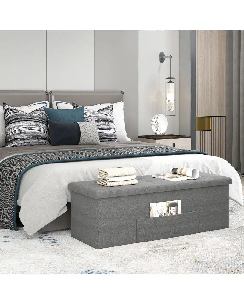 Fabric Folding Storage with Divider Bed End Bench-Dark Gray - Dark Gray - Shoe Racks & Storage Benches