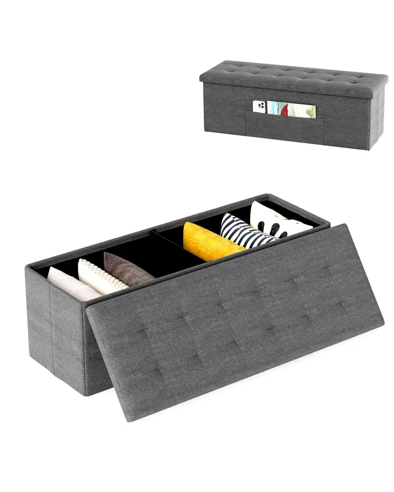 Fabric Folding Storage with Divider Bed End Bench-Dark Gray - Dark Gray - Shoe Racks & Storage Benches