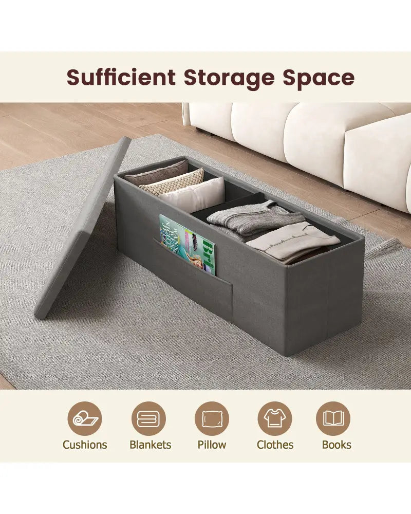 Fabric Folding Storage with Divider Bed End Bench-Dark Gray - Dark Gray - Shoe Racks & Storage Benches