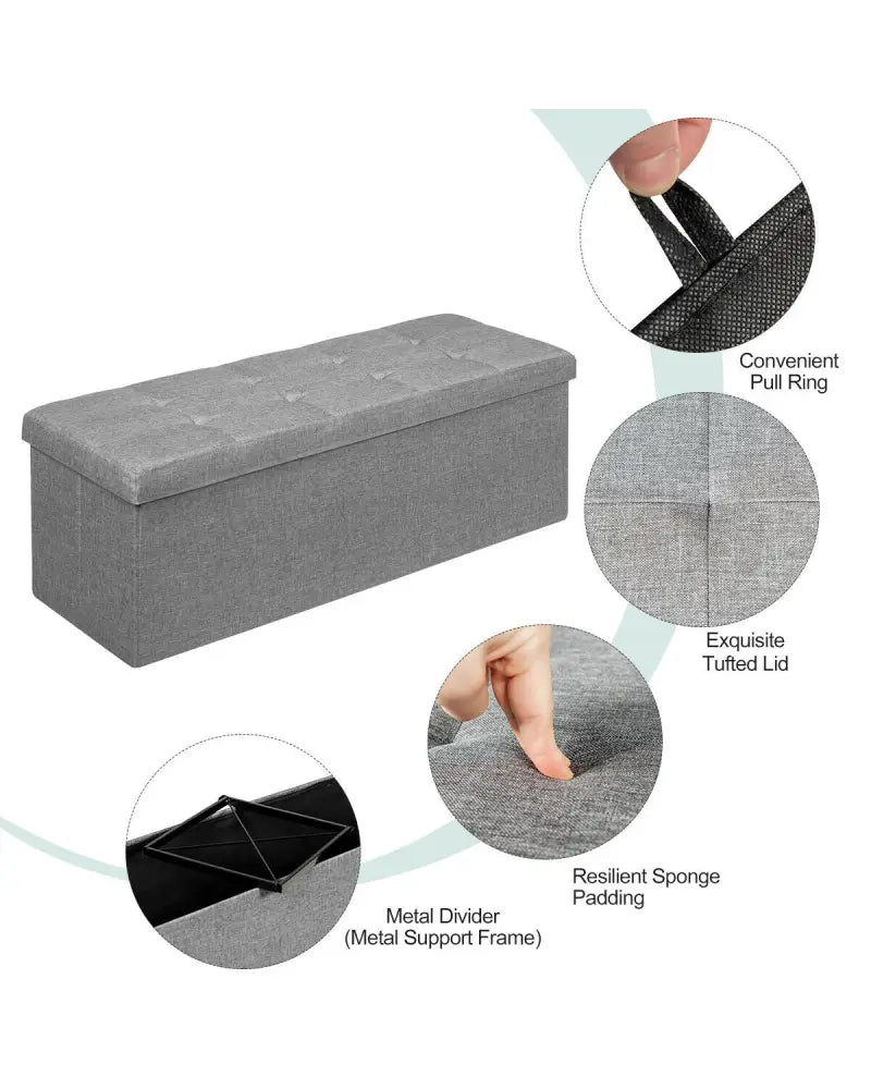 Fabric Folding Storage with Divider Bed End Bench-Light Gray - Light Gray - Shoe Racks & Storage Benches