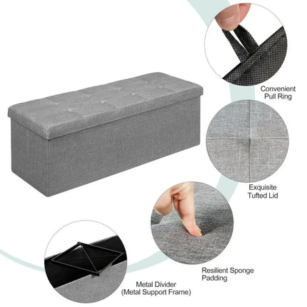 Fabric Folding Storage with Divider Bed End Bench-Light Gray - Light Gray - Shoe Racks & Storage Benches