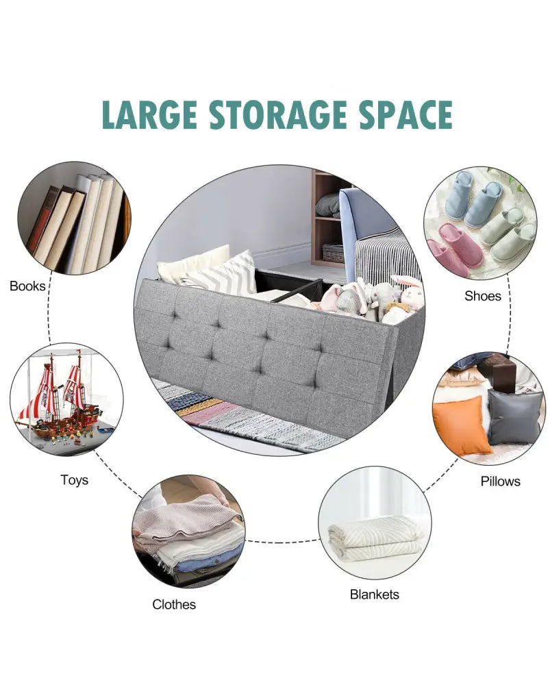 Fabric Folding Storage with Divider Bed End Bench-Light Gray - Light Gray - Shoe Racks & Storage Benches
