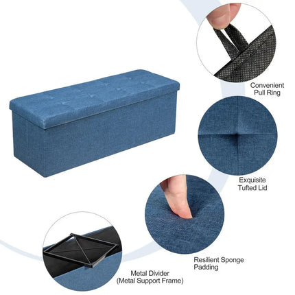 Fabric Folding Storage with Divider Bed End Bench-Navy - Navy - Shoe Racks & Storage Benches