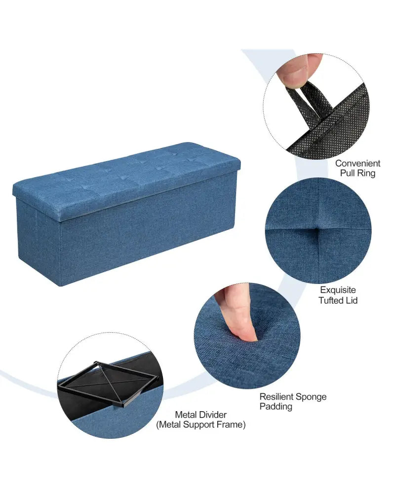 Fabric Folding Storage with Divider Bed End Bench-Navy - Navy - Shoe Racks & Storage Benches