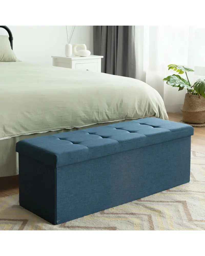 Fabric Folding Storage with Divider Bed End Bench-Navy - Navy - Shoe Racks & Storage Benches